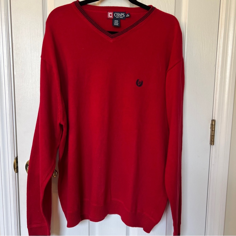 Chaps Men’s Pullover Long Sleeve V-Neck Knit Sweater | RED Sz XL 100% cotton